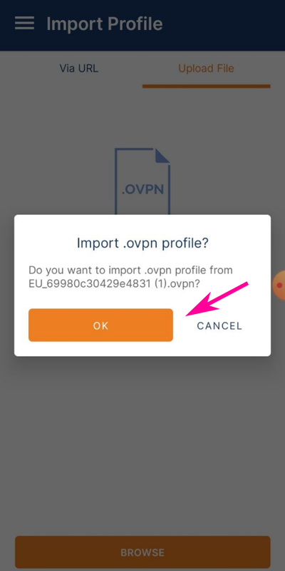 OpenVPN Connect для Android - импортирование файла настройки VPN подключения